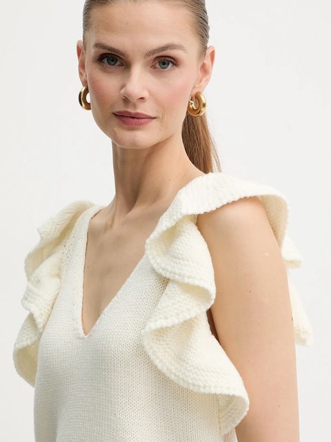 Luisa Spagnoli top wełniany damski kolor beżowy gładki 100232