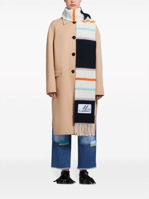 Marni logo-patch striped scarf - White