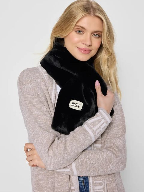 Bizuu szalik FLUFFY damski kolor czarny gładki FLUFFY CZARNY