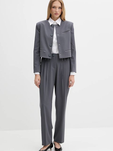 Armani Exchange spodnie damskie kolor szary proste high waist XW000657 AF16145 - zdjęcie produktu nr 2