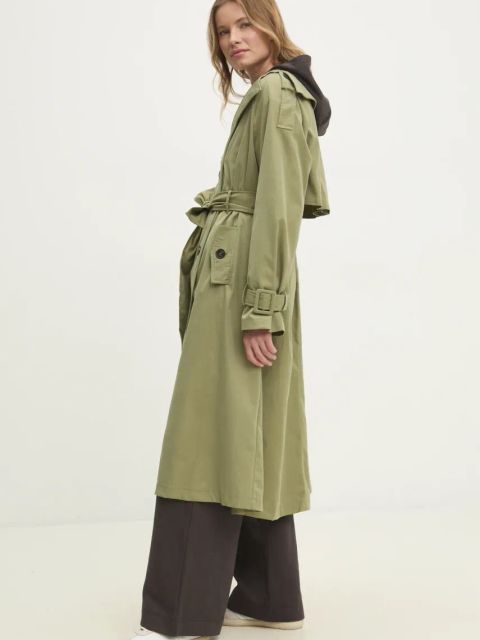 Answear.LAB trencz damski kolor zielony przejściowy