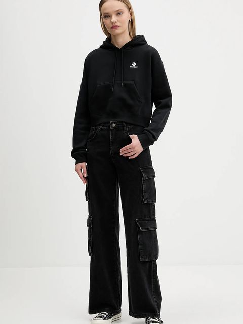 Converse bluza damska kolor czarny z kapturem gładka CVW5K527 - zdjęcie produktu nr 2