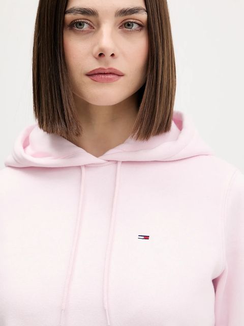 Tommy Jeans bluza damska kolor różowy z kapturem gładka DW0DW19958