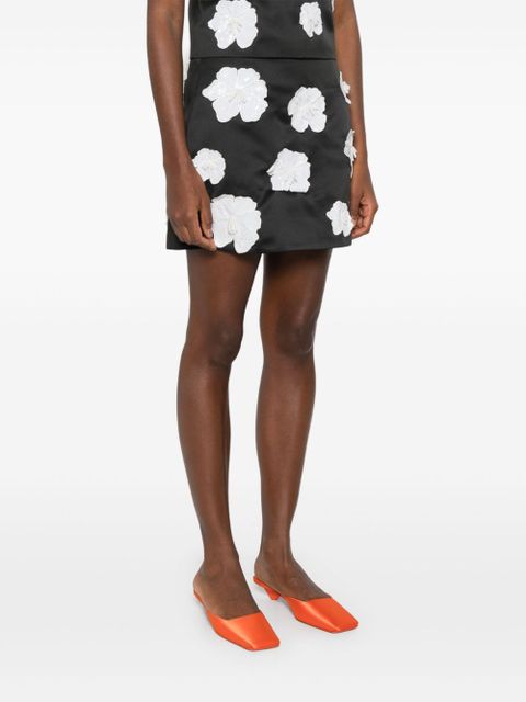 ROTATE BIRGER CHRISTENSEN floral-appliqué satin mini skirt - Black