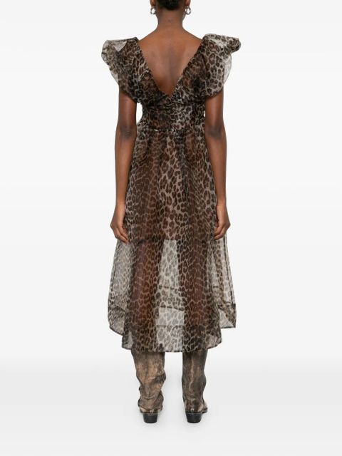 GANNI ruffled animal-print midi dress - Brown