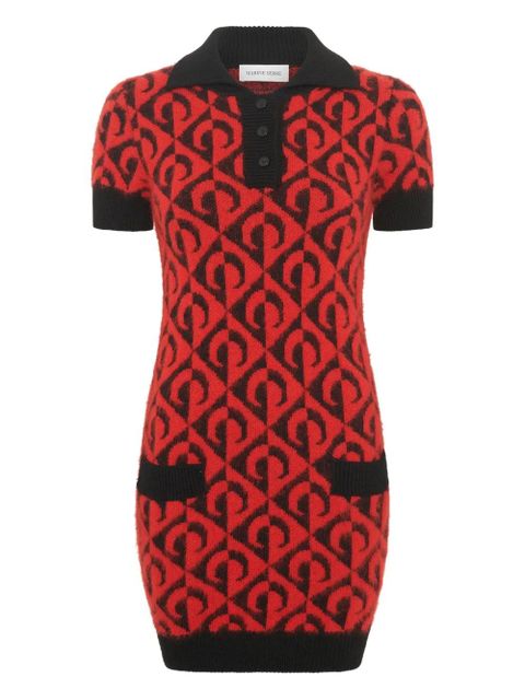 Marine Serre Moon lozenge-knit polo dress - Red - zdjęcie produktu nr 1