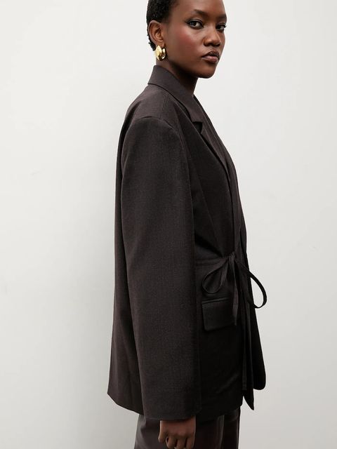 Bonded by Answear.LAB & LOBOS marynarka wełniana kolor brązowy jednorzędowa gładka