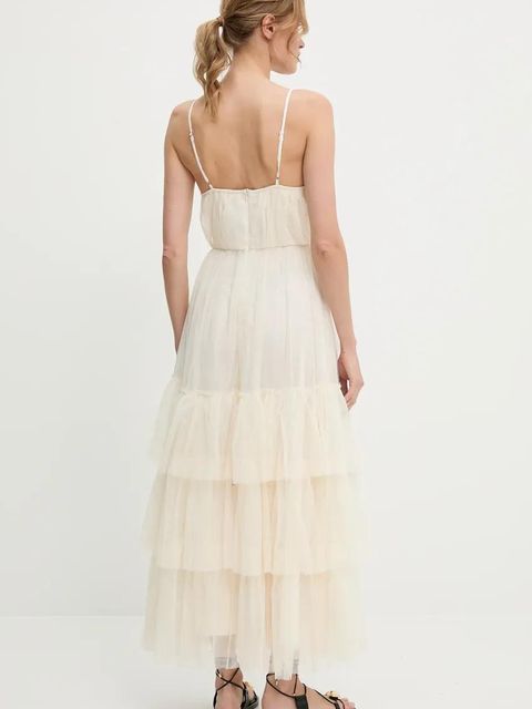 Answear.LAB sukienka kolor beżowy maxi rozkloszowana