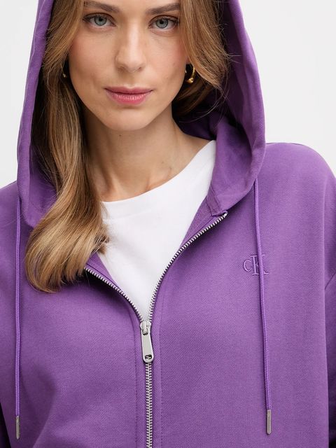 Calvin Klein Jeans bluza damska kolor fioletowy z kapturem gładka LV047B237G