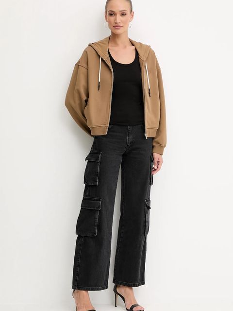 Pinko bluza bawełniana damska kolor brązowy z kapturem gładka 105509 A2RB - zdjęcie produktu nr 2