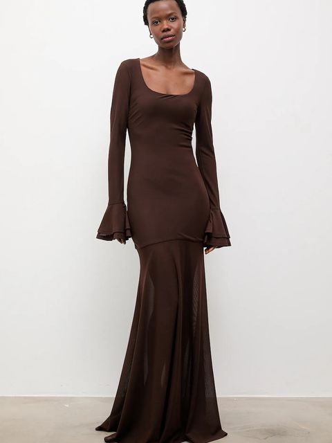 Answear.LAB sukienka kolor brązowy maxi rozkloszowana - zdjęcie produktu nr 2