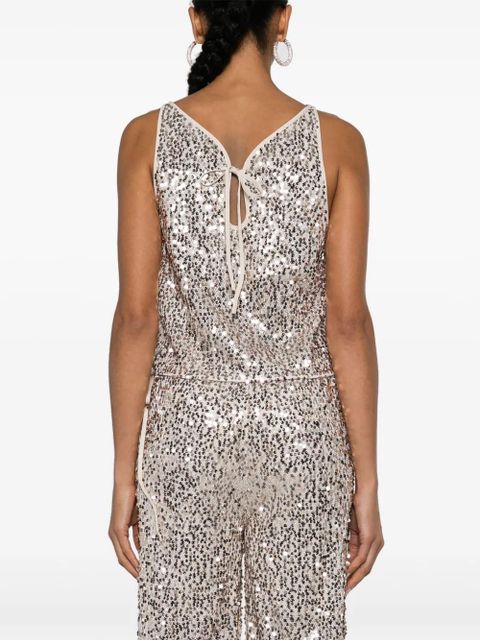 ROTATE BIRGER CHRISTENSEN sequinned mesh tank top - Neutrals