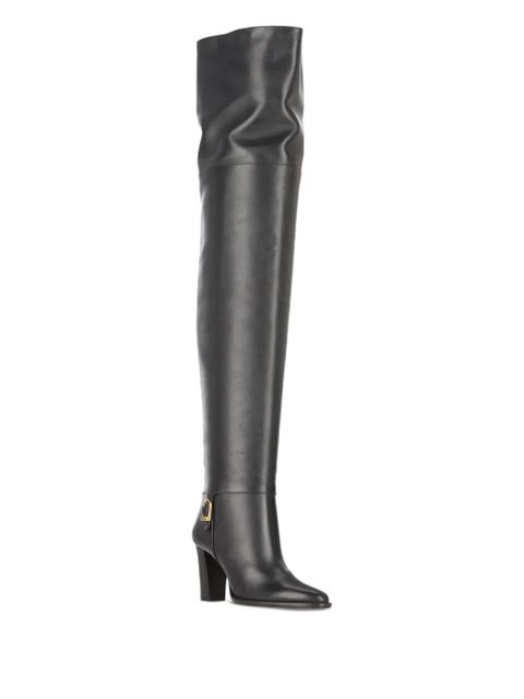 Saint Laurent 85mm Julia leather buckle-fastening thigh-high boots - Black - zdjęcie produktu nr 2