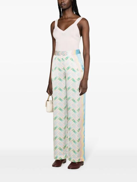 Casablanca graphic-print straight-leg silk trousers - Blue