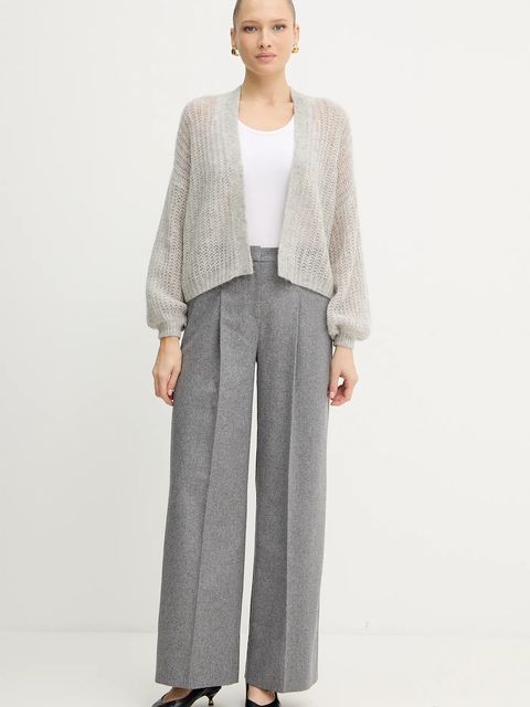 BOSS spodnie z wełną damskie kolor szary proste high waist 50548280 - zdjęcie produktu nr 2