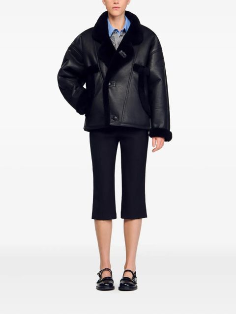 SANDRO shearling-trim leather coat - Black - zdjęcie produktu nr 2