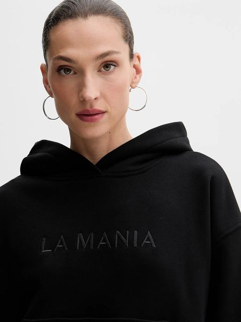 La Mania bluza BROOK damska kolor czarny z kapturem z aplikacją BROOK