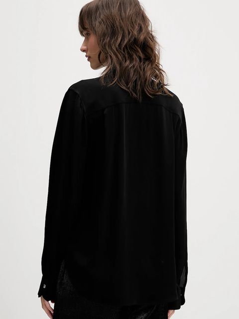 HUGO koszula damska kolor czarny regular z wiązanym dekoltem 50550779