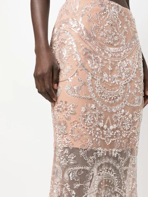 Self-Portrait bead-embellished layered skirt - Neutrals