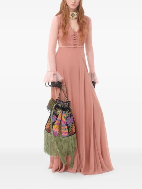 Valentino Garavani fringed embroidered drawstring bag - Black - zdjęcie produktu nr 2