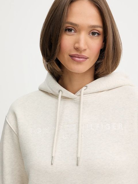 Tommy Hilfiger bluza damska kolor beżowy z kapturem z aplikacją WW0WW43598