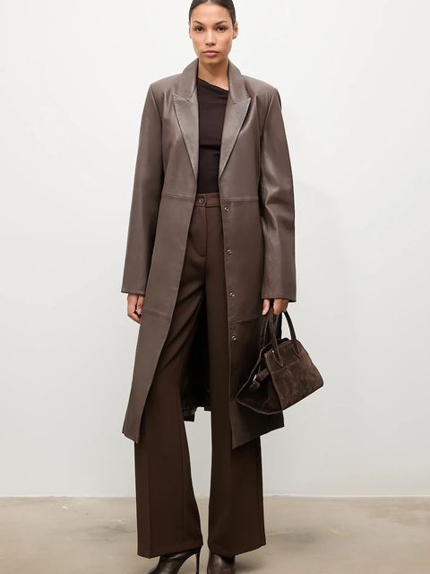 Answear.LAB płaszcz skórzany kolor brązowy - zdjęcie produktu nr 1