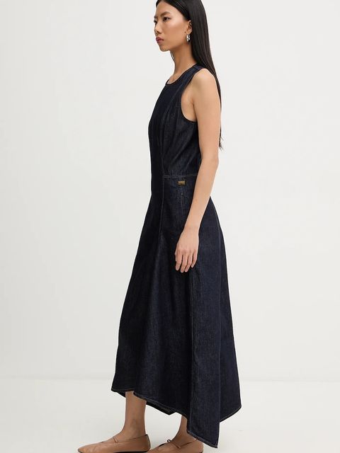 G-Star sukienka jeansowa kolor granatowy midi rozkloszowana D27934-E090
