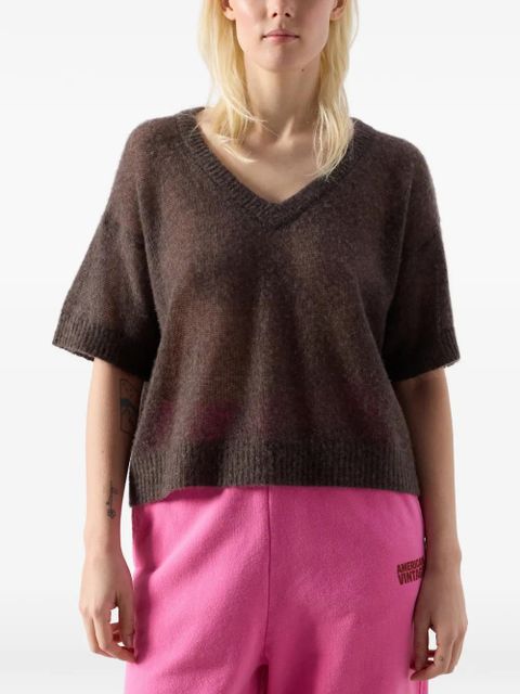 American Vintage Bodyrow short-sleeve V-neck wool jumper - Brown
