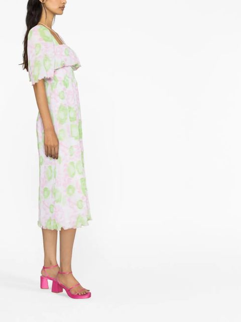 GANNI smocked waist printed midi dress - Pink