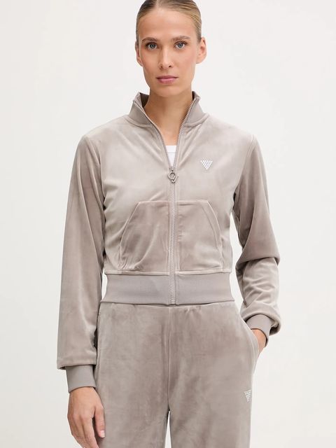 Guess bluza welurowa COUTURE damska kolor beżowy gładka V3BQ22 K0232 - zdjęcie produktu nr 1