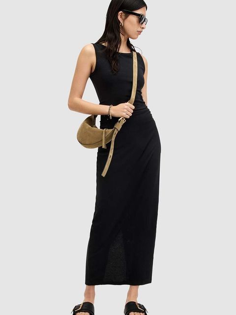 AllSaints sukienka bawełniana KATARINA DRESS kolor czarny maxi dopasowana W009DA