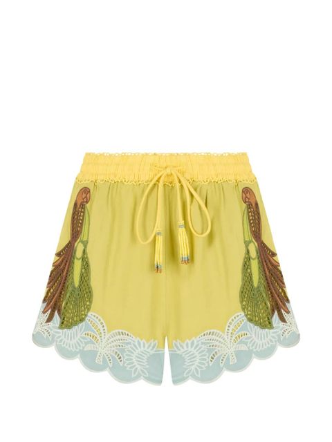 FARM Rio embroidered scalloped-hem mini shorts - Yellow - zdjęcie produktu nr 1
