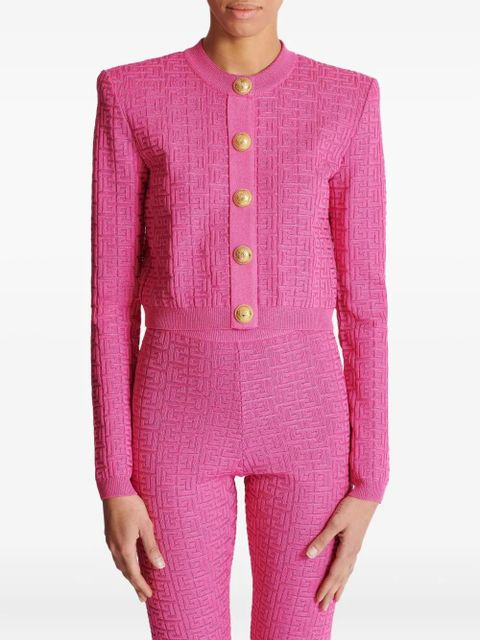Balmain monogram-pattern cardigan - Pink