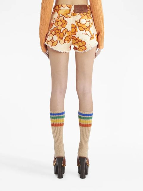 ETRO Berry-print denim shorts - Orange