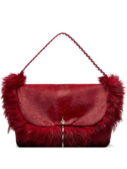 Blumarine fur-trim braided-handle shoulder bag - Red - zdjęcie produktu nr 1