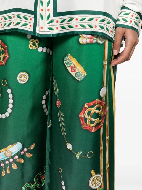 Casablanca graphic-print silk trousers - Green