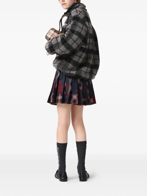 Miu Miu pleated plaid patchwork mini skirt - Red - zdjęcie produktu nr 2