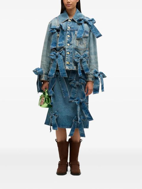 GANNI bow-embellished denim jacket - Blue