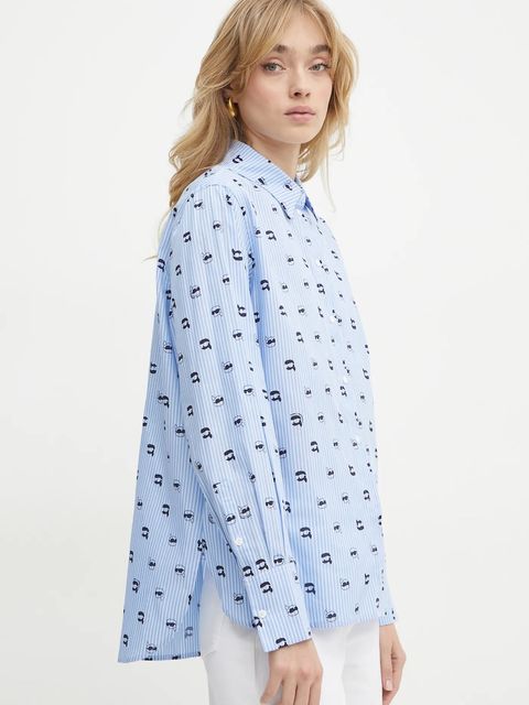 Karl Lagerfeld koszula bawełniana damska kolor niebieski relaxed z kołnierzykiem klasycznym A1W11038 - zdjęcie produktu nr 1