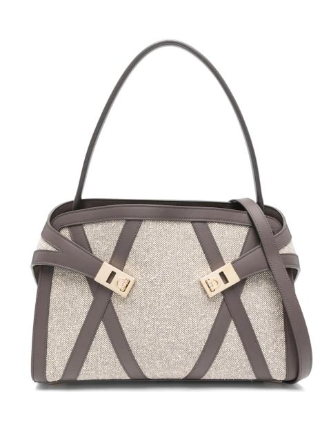 Ferragamo Hug leather-trimmed tote bag - Grey - zdjęcie produktu nr 1