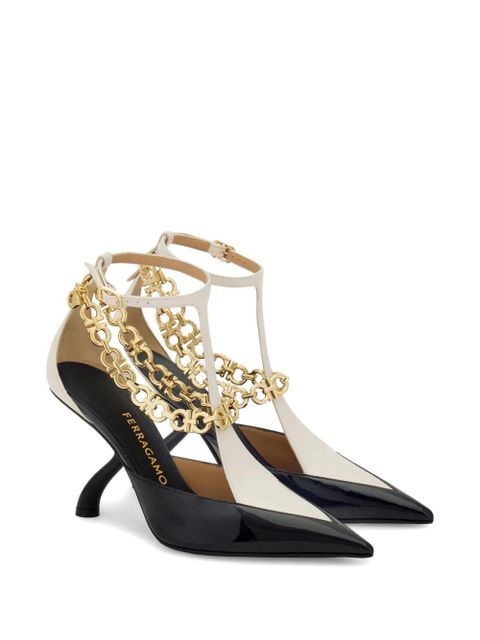 Ferragamo S-shaped heel pump with Gancini chain - Black - zdjęcie produktu nr 2