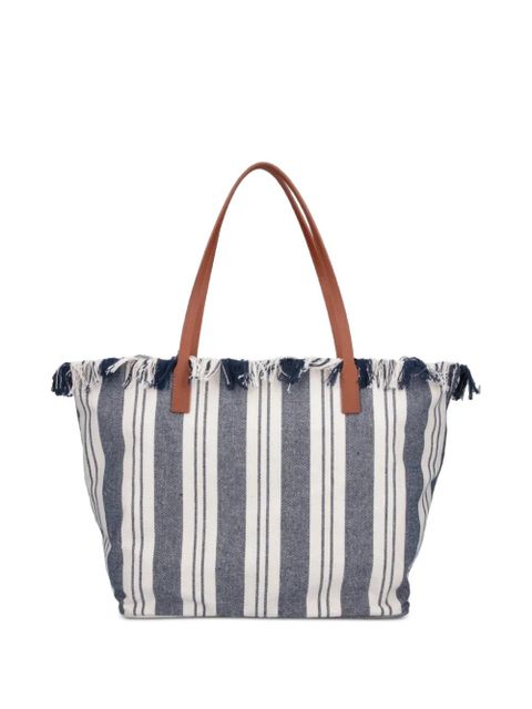 MC2 Saint Barth large City striped fringed tote bag - White