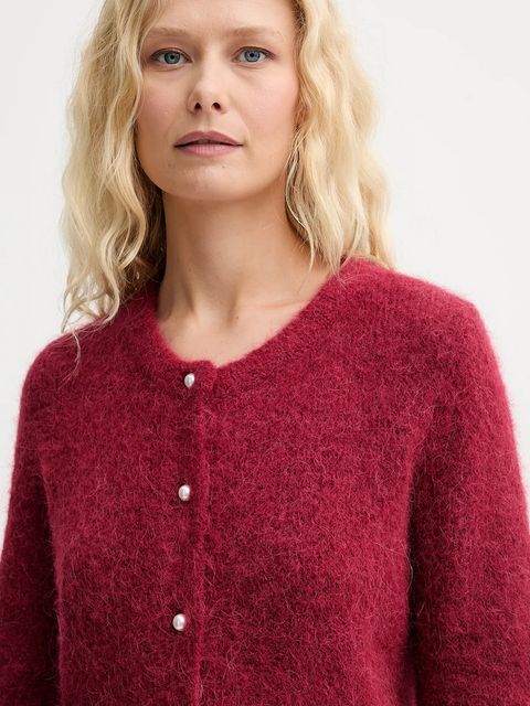 MUNTHE kardigan wełniany POVILLA damski kolor bordowy 252160025272