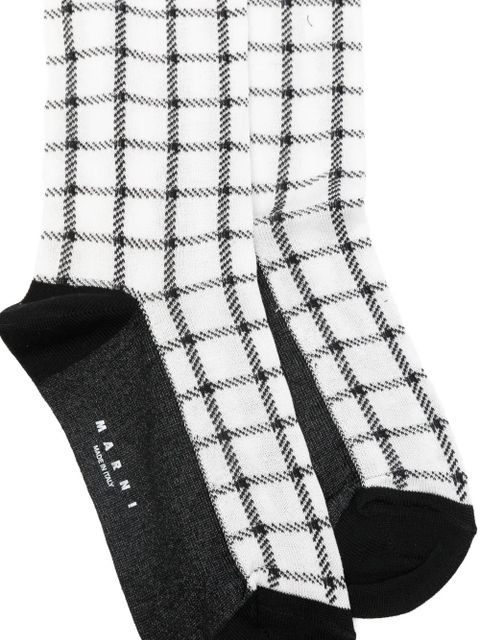 Marni plaid logo socks - White
