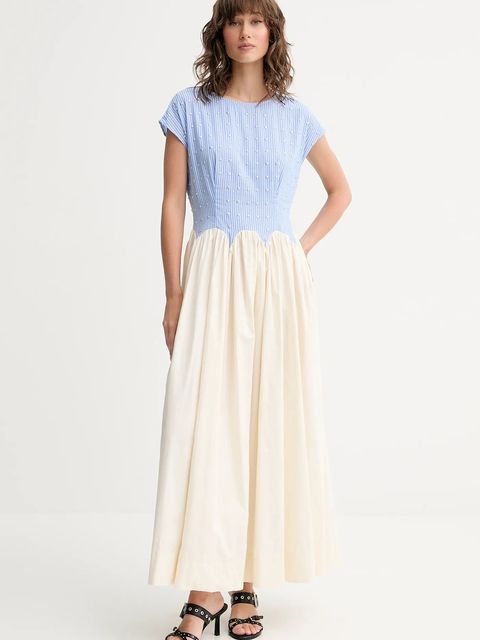 Never Fully Dressed sukienka bawełniana Monika kolor niebieski maxi rozkloszowana NFDDR2806 - zdjęcie produktu nr 1