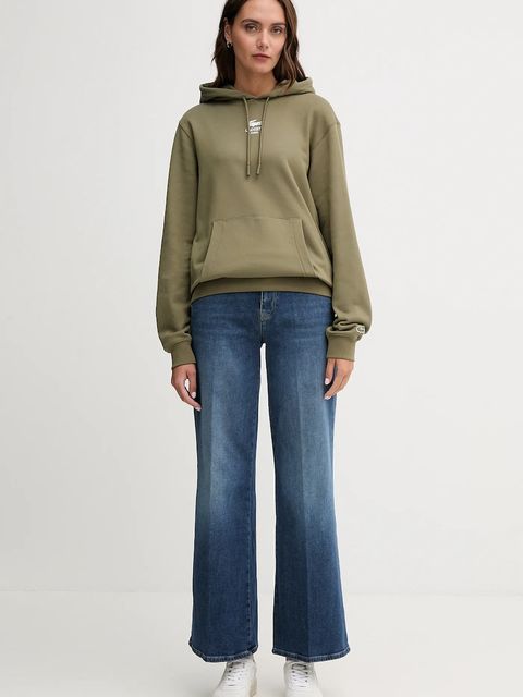 Lacoste bluza bawełniana kolor zielony z kapturem z nadrukiem SH2740