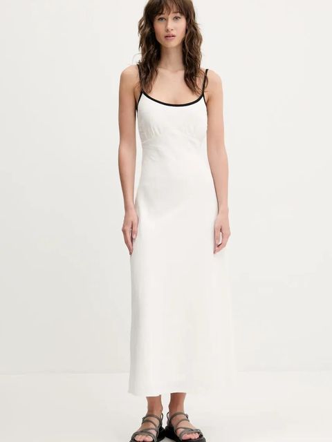 Hollister Co. sukienka lniana kolor beżowy maxi prosta KI359-5049 - zdjęcie produktu nr 1