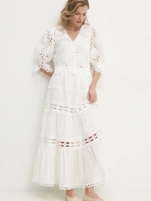 Answear.LAB spódnica bawełniana kolor biały maxi rozkloszowana