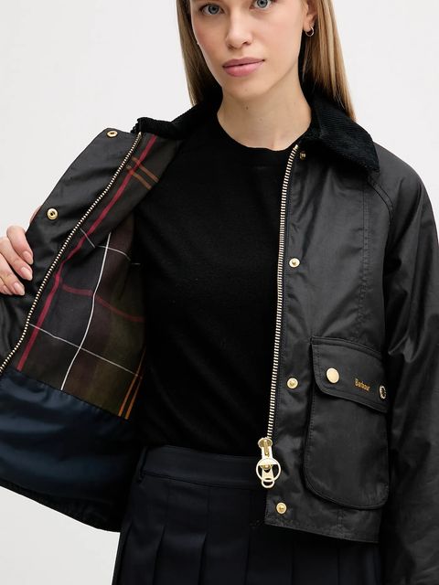 Barbour kurtka Cropped Beadnell Wax damska kolor granatowy przejściowa LWX1403