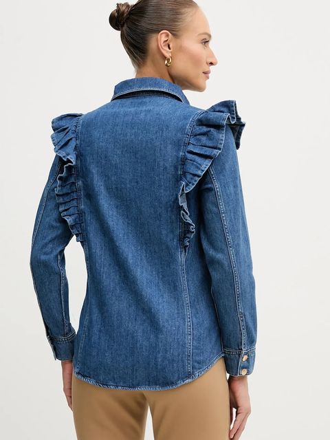 Sisley koszula bawełniana damska kolor granatowy regular z kołnierzykiem klasycznym 53GELQ09N